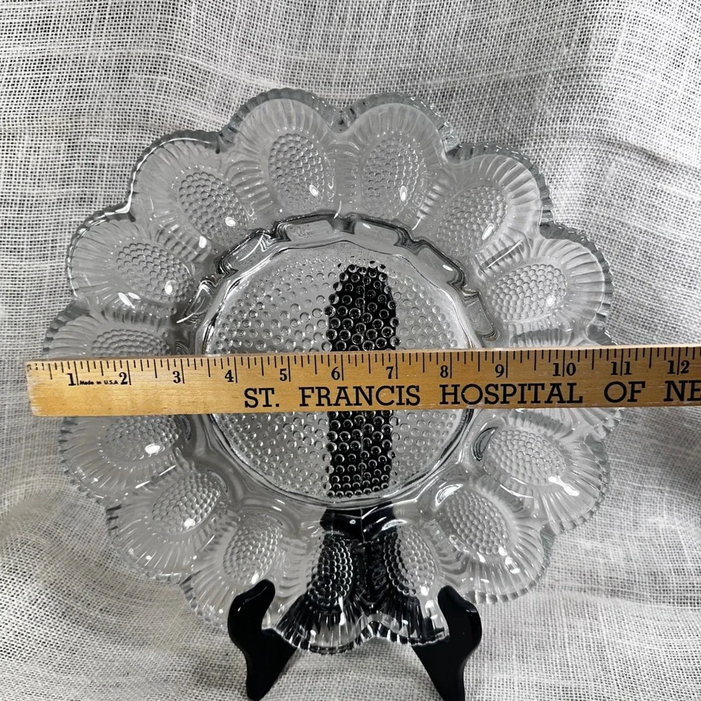 Vintage Clear Hobnail Glass Deviled Egg Platter Scalloped 15 Slot Server 11 Inch